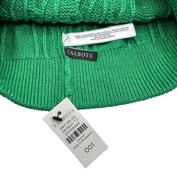 Talbots | Women | Solid Green Cable Knit Pom Pom Beanie Hat One Size - Picture 5 of 8